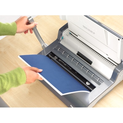 Fellowes Quasar(tm) Manual Wire Binding Machine w/ Starter Kit - WireBind - 130 Sheet(s) Bind - 15 Punch - 5.13" (130.30 mm) Height x 18.13" (460.50 mm) Width x 15.38" (390.65 mm) Depth - Metallic Silver 24"/MIN THRU SPED.60SEC WARMUP HOT & COLD. POUCH STARTER KIT
