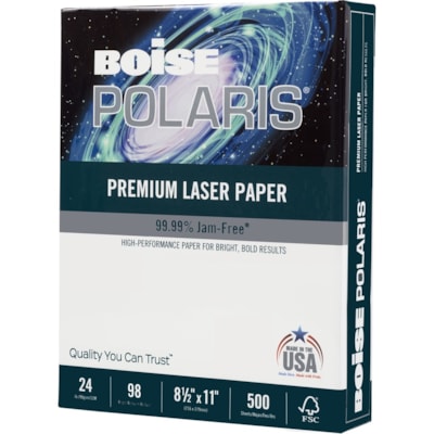 Boise - Papier imprimable POLARIS - 98 Luminosité - format lettre - 8 1/2 po (215,90 mm) x 11 po (279,40 mm) - 24 lb (10886,22 g) Poids de Base - Lisse - Sans acide - Blanc brillant - 500 Feuilles per rame - 500 Feuille 8 5X11 BRILLANCE 98  500/EMB BLANC