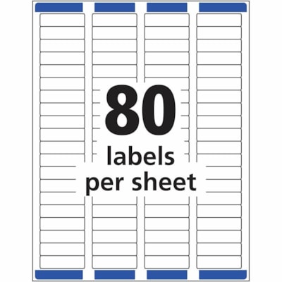 Avery® White Rectangle Labels with Sure Feed(tm) Technology,Easy Peel®, 1/2" x 1-3/4" , for Laser and Inkjet Printers - 1/2" (12.70 mm) Height x 1 3/4" (44.45 mm) Width - Permanent Adhesive - Rectangle - Laser - Matte - White - Paper - 80 / Sheet - 25 Total Sheets - 2000 Total Label(s) -  1-3/4X1/2 80/SHEET AVERY 25 SHEETS/PK 2000 PER/PK