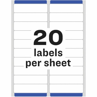Avery® White Rectangle Labels with Sure Feed(tm) TechnologyEasy Peel®, 1" x 4" , for Laser and Inkjet Printers - 1" (25.40 mm) Height x 4" (101.60 mm) Width - Permanent Adhesive - Rectangle - Laser - Matte - White - Paper - Permanent Adhesive, Peel & Stick, Smudge-free - 20 / Sheet - 250  4 X 1 PERMANENT ADHESIVE 5000/BOX AVERY 20LB/SHT