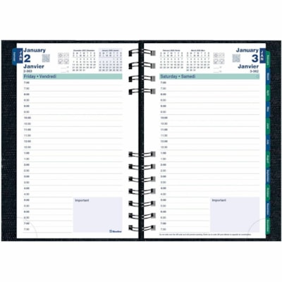 Blueline 2026 CoilPro 12-Month Daily Planner - January to December - 8" x 5" - Black - Bilingual - Julian Dates - Daily - 12 Month - January 2026 to December 2026 - 7:00 AM to 7:30 PM - Half-hourly - 1 Day Single Page Layout - 5" (127 mm) x 8" (203.20 mm) Sheet Size - Twin Wire - Black - Self-adhesi  
