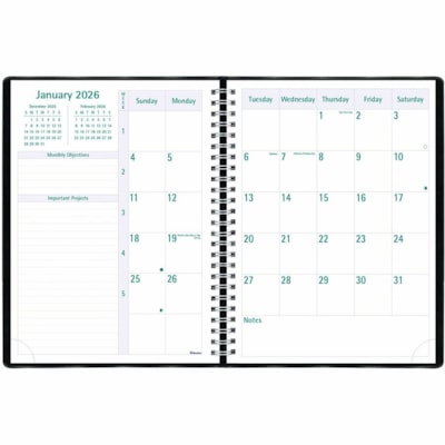 Blueline 2026 Timanager 13-Month Weekly/Monthly Planner - December to December - 10-1/4" x 7-5/8" - Black - English - Julian Dates - Weekly, Monthly - 13 Month - December 2025 to December 2026 - 7:00 AM to 8:30 PM - Half-hourly - 1 Week Double Page Layout - 7 5/8" (193.68 mm) x 10 1/4" (260.35 mm) S  