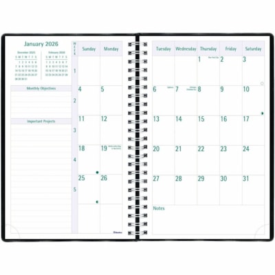 Blueline 2026 Timanager 13-Month Weekly/Monthly Planner - December to December - 9-1/16" x 5-7/8" - Black - English - Julian Dates - Weekly, Monthly - 13 Month - December 2025 to December 2026 - 7:00 AM to 8:30 PM - Half-hourly - 1 Week Double Page Layout - 5 7/8" (149.23 mm) x 9 11/64" (232.82 mm)   