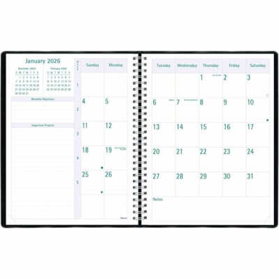 Blueline 2026 Timanager 13-Month Weekly/Monthly Planner - December to December - 11" x 8-1/2" - Noir - English - Julian Dates - Weekly, Monthly - 13 Month - December 2025 to December 2026 - 7:00 AM to 8:30 PM - Half-hourly, 7:00 AM to 6:30 PM - Sunday - 1 Week Double Page Layout - Letter - 8 1/2" (2  