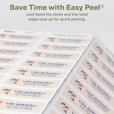 Avery® Eco-Friendly Address Labelsfor Laser and Inkjet Printers, 1" x 2-5/8" - 1" (25.40 mm) Width x 2 5/8" (66.68 mm) Length - Permanent Adhesive - Rectangle - Laser, Inkjet - Matte - White - Paper - Recyclable, PVC-free, Permanent Adhesive, Customizable, Chlorine-free, Water Based, Peel-off -  1X2-5/8  30LBLS/SHT  25SHT/PK 750/PK INKJET & LASER COMPAT.