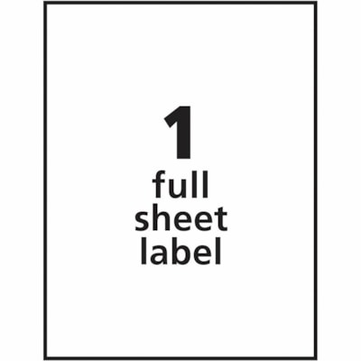 Avery® White Rectangle Labels, TrueBlock®, 8½" x 11" , for Laser and Inkjet Printers - 8 1/2" (215.90 mm) Height x 11" (279.40 mm) Width - Permanent Adhesive - Laser, Inkjet - Matte - Bright White - Paper - 1 / Sheet - 100 Total Sheets - 100 Total Label(s) - Permanent Adhesive, Jam Resistant 1/SHEET PERMANENT ADHESIVE AVERY 100 SHEETS/BX