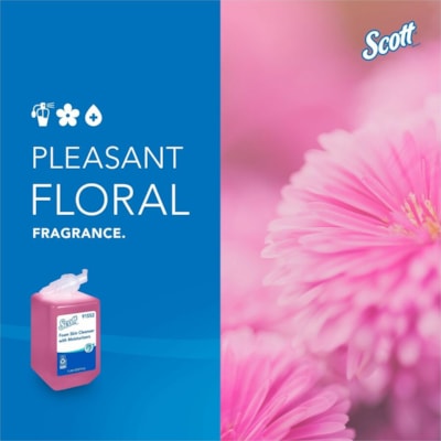 Scott Foam Skin Cleanser w/Moisturizers - Floral Scent - 1.06 quart (1000 mL) - Hands-free Dispenser - Kill Germs - Office, Healthcare - Moisturizing - Pink - 1 Each WITH MOISTURIZERS  1L  6/CTN 