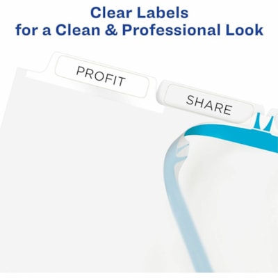 Avery® Print & Apply Clear Label Dividers, Index Maker(R) Easy Apply(TM) Printable Label Strip, 5 White Tabs, 5 Sets (11436) - 25 x Divider(s) - Print-on Tab(s) - 5 - 5 Tab(s)/Set - 8.50" (215.90 mm) Divider Width x 11" (279.40 mm) Divider Length - 3 Hole Punched - White Paper Divider - White Pa LASER AVERY 3 CLEAR LABEL SHEETS REINFORCED  20% PCW