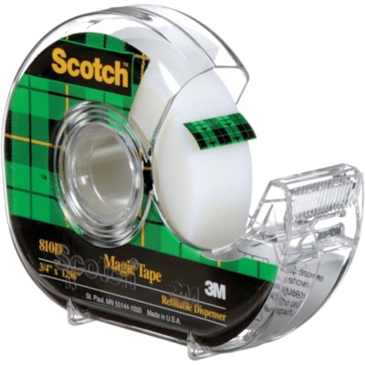 Scotch Magic Invisible Tape Dispenser 3/4" (19 mm x 32.9 m) - 36 yd (32.9 m) Length x 0.75" (19 mm) Width - Clear - Dispenser Included - Desktop Dispenser - 1 / Pack 32.9M LONG SCOTCH BRAND 