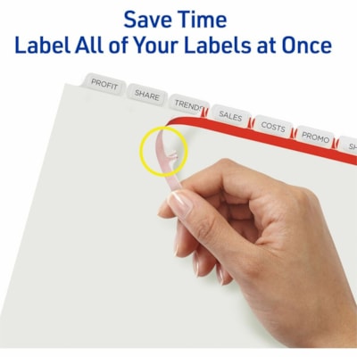 Avery Index Maker Index Divider - 200 x Divider(s) - Print-on Tab(s) - 8 - 8 Tab(s)/Set - 8.50" (215.90 mm) Divider Width x 11" (279.40 mm) Divider Length - 3 Hole Punched - White Paper Divider - White Paper Tab(s) - Printable, Hole-punched, Customizable, Long Lasting, Tear Resistant, Double-sided - (25 SETS/BOX) AVERY 3 CLEAR LABEL SHEETS  20% PCW