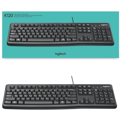 Logitech K120 Plug-and-Play USB Keyboard - Cable Connectivity - USB Interface - Rugged - English - PC - Black  