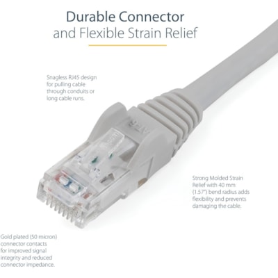 StarTech.com 50ft CAT6 Ethernet Cable - Gray Snagless Gigabit - 100W PoE UTP 650MHz Category 6 Patch Cord UL Certified Wiring/TIA - 50ft Gray CAT6 Ethernet cable delivers Multi Gigabit 1/2.5/5Gbps & 10Gbps up to 160ft - 650MHz - Fluke tested to ANSI/TIA-568-2.D Category 6 - 24 AWG stranded 100% copp  CABL 