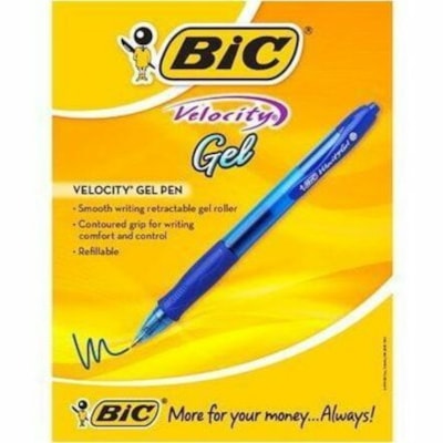 BIC Gel-ocity Original Blue Gel Pens, Medium Point (0.7mm), 12-Count Pack, Retractable Gel Pens With Comfortable Grip - 0.7 mm (0.03") Medium Pen Point - Retractable - Blue Ink - Gel-based - Translucent Barrel - 1 Each RETRACTABLE 