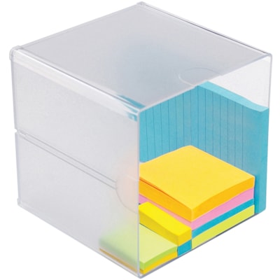 Deflecto Stackable Cube Organizer - 1 Compartment(s) - 6" (152.40 mm) Height x 6" (152.40 mm) Width x 6" (152.40 mm) Depth - Desktop - Stackable - Clear - Plastic - 1 Each 6"X6"X6" CUBE W/CLIPS INCL 