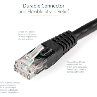 StarTech.com 50ft CAT6 Ethernet Cable - Black Molded Gigabit - 100W PoE UTP 650MHz - Category 6 Patch Cord UL Certified Wiring/TIA - 50ft Black CAT6 Ethernet cable delivers Multi Gigabit 1/2.5/5Gbps & 10Gbps up to 160ft - 650MHz - Fluke tested to ANSI/TIA-568-2.D Category 6 - 24 AWG stranded 100% co  CABL 