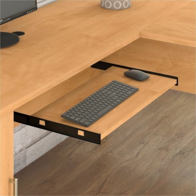 Bush Somerset 72W L Shaped Desk with Storage - 2 x Box, File Drawer(s) - 1 Adjustable Shelf(ves) - Material: Laminate - Finish: Maple Cross - Storage Cabinet, Adjustable Shelf, Ball Bearing Slide, Keyboard Tray, Cord Management - For Home Office, Office, Computer, Printer, Keyboard, Notebook, Living  