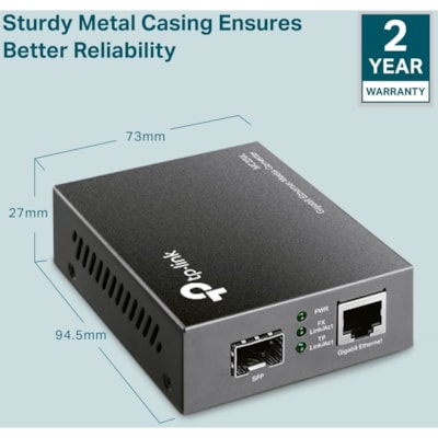 TP-Link MC220L Gigabit Ethernet Media Converter - 1 x Network (RJ-45) - Gigabit Ethernet - 1000Base-T - 1 x Expansion Slots - SFP - 1 x SFP Slots - Power Adapter - External  