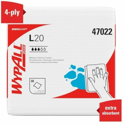 Wypall GeneralClean Cleaning Cloth - For Multi Surface, Multipurpose - Ready-To-Use - Wipe - 12.50" (317.50 mm) Length x 12" (304.80 mm) Width - Quarter-fold, Disposable, Absorbent, Textured, Lightweight - White - 68 / Box 68SHT/PK 12PK/CS 12.5"X12" 