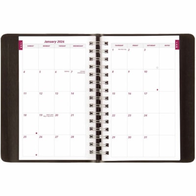 Brownline 2026 Essential 12-Month Daily Planner - January to December - 8" x 5" - Black - English - Daily - 12 Month - January 2026 to December 2026 - 7:00 AM to 7:30 PM - Half-hourly - 5" (127 mm) x 8" (203.20 mm) Sheet Size - Twin Wire - Black - Paper - Flexible, Durable, Hard Cover, Monthly Plann  