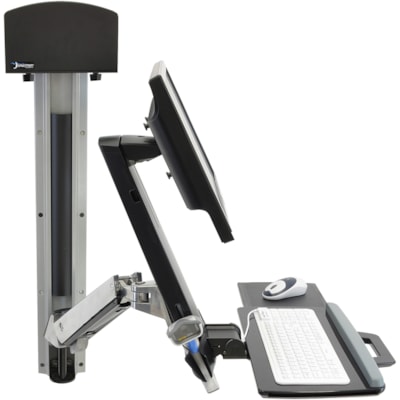 Ergotron StyleView 45-273-026 Multi Component Mount for Flat Panel Display, Keyboard, CPU - Polished Aluminum - Height Adjustable - 1 Display(s) Supported - 24" Screen Support - 29 lb (13154.18 g) Load Capacity - 75 x 75, 100 x 100 - VESA Mount Compatible - Plastic Sit-Stand Combo System with Sm all CPU Holder (poli