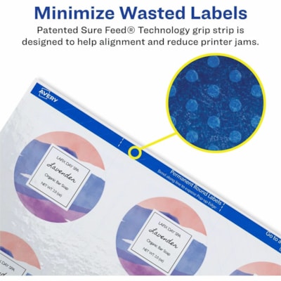 Avery® Glossy White Round Labels 2" Diameter, Permanent Adhesive, for Laser and Inkjet Printers - 2" (50.80 mm) Diameter - Permanent Adhesive - Round - Laser, Inkjet - Glossy - Bright White - Paper - 12 / Sheet - 10 Total Sheets - 120 Total Label(s) - Print-to-the Edge, Permanent Adhesive, Custo GLOSSY WHITE  2" DIA. LASER/INK JET  120 LBLS/PKG