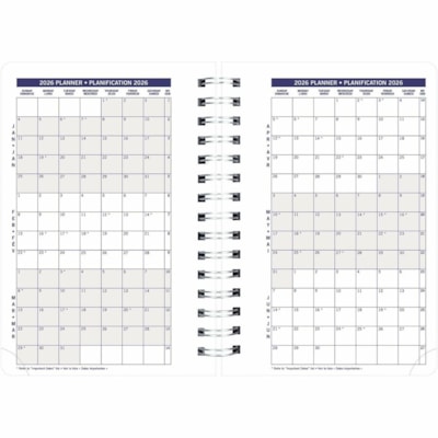 Blueline 2026 DuraGlobe 12-Month Daily Planner - January to December - 8" x 5" - Black - Bilingual - Julian Dates - Daily - 12 Month - January 2026 to December 2026 - 7:00 AM to 7:30 PM - Half-hourly - Monday - Friday - 1 Day Single Page Layout - 5" (127 mm) x 8" (203.20 mm) Sheet Size - Twin Wire -  