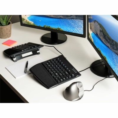 Kinesis Freestyle2 Keyboard for PC - Cable Connectivity - USB Interface - Cut, Copy, Paste, Undo, Pause, Page Movement, Home, Forward Hot Key(s) - Windows 7, Windows 11, Linux - Computer - PC - Membrane/Rubber Dome Keyswitch - Black ENGLISH QUIET LOW-FORCE KEYS MFG. WARRANTY ONLY