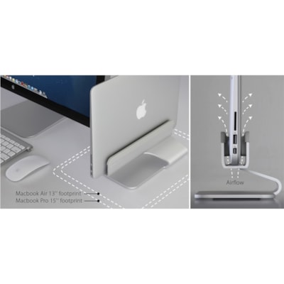 Rain Design mTower Vertical Laptop Stand - Silver - mTower gives your notebook the illusion of floating for a clean and sleek desktop setup when using an external monitor as the single display while taking up only about a third of your notebooks footprint.  STND 