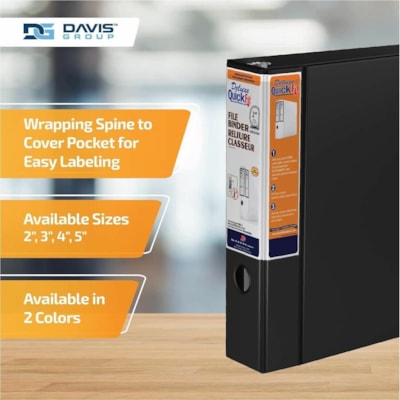 QuickFit Heavy-Duty 3-Ring File Binder, Locking D-Ring, View Binder, 2 Inch, Black - 2" (50.80 mm) Binder Capacity - 8 1/2" (215.90 mm) x 11" (279.40 mm) Sheet Size - 450 Sheet Capacity - 3 x 2" (50.80 mm) Ring(s) - Fastener(s): D-Ring - Pocket(s): 2, Internal - Polypropylene - Black - Recycled - La D-RING  FINGER HOLE ON SPINE LABEL HOLDER  IDEAL FOR FILING