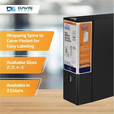 QuickFit Heavy-Duty 3-Ring File Binder, Locking D-Ring , View Binder, 4 Inch, Black - 4" (101.60 mm) Binder Capacity - 8 1/2" (215.90 mm) x 11" (279.40 mm) Sheet Size - 650 Sheet Capacity - 3 x 4" (101.60 mm) Ring(s) - Fastener(s): D-Ring - Pocket(s): 2, Internal - Polypropylene - Black - Recycled - D-RING  FINGER HOLE ON SPINE LABEL HOLDER  IDEAL FOR FILING