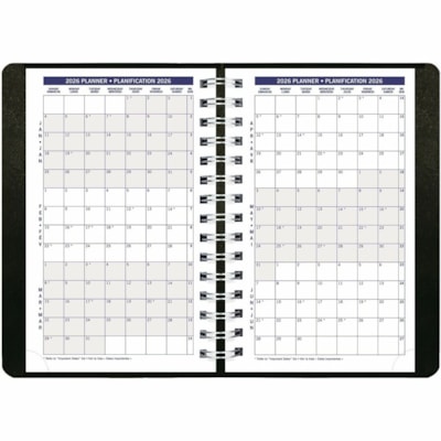 Blueline 2026 DuraGlobe 12-Month Daily Planner - January to December - 8" x 5" - Black - Bilingual - Daily - 12 Month - January 2026 to December 2026 - 7:00 AM to 7:30 PM - Half-hourly - Monday - Friday - 1 Day Single Page Layout - 5" (127 mm) x 8" (203.20 mm) Sheet Size - Twin Wire - Black - Paper,  
