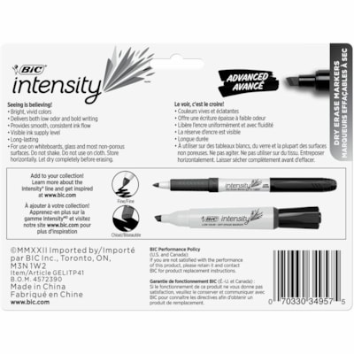 BIC Intensity Advanced Dry Erase Markers - Tank Style, Chisel Tip, Assorted Colours, 4-Count Pack, Dry Erase Markers for College Supplies and School Supplies LIQUID INK DRY ERASE MARKER TANK STYLE 4-PACK