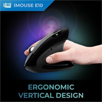 Adesso 2.4 GHz Wireless Vertical Ergonomic Mouse - Optical - Wireless - 30 ft (9144 mm) - Radio Frequency - 2.40 GHz - Black - USB - 1600 dpi - Scroll Wheel - 6 Button(s) - Right-handed - 2 x AAA Battery Supported  mouse  3 BTN  1000/1500/2000 switchable DPI  Blac