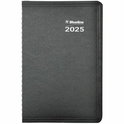 Blueline Net Zero Carbon Daily Planner - Daily, Monthly, Weekly - 1 Year - January 2025 - December 2025 - 7:00 AM to 7:30 PM - Half-hourly - 1 Day Single Page Layout - Twin Wire - Black Cover - 8" (203.20 mm) Height x 5" (127 mm) Width - Soft Cover, Flexible Cover, Eco-friendly, Bilingual - 1 Each  