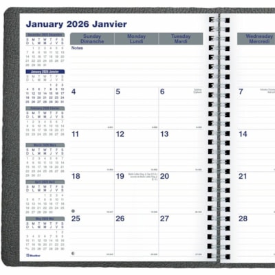 Blueline 2026 Net Zero Carbon 14-Month Planner - December to January - 9-1/4" x 7-1/4" - Black - Bilingual - Monthly - 14 Month - December 2025 to January 2027 - 1 Month Double Page Layout - 7 1/4" (184.15 mm) x 9 1/4" (234.95 mm) Sheet Size - Twin Wire - Black - Paper - Holiday Listing, Moon Phases  