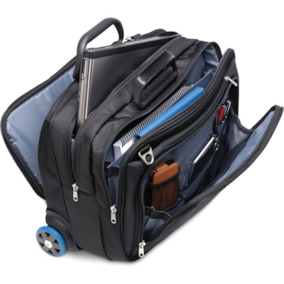 Kensington Contour Carrying Case (Roller) for 17" Notebook - Black, Gray - 1680D Polyester Body - Telescoping Handle, Shoulder Strap - 17.48" (444 mm) Height x 2.99" (76 mm) Width x 9.49" (241 mm) Depth - 1 Pack  wearing 1680 Denier Ballistic  Nylon backpack prot