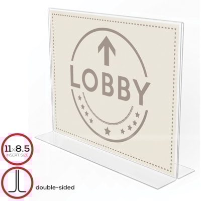 Deflecto Anti-Glare Double-sided Sign Holder - Landscape - 8.70" (220.98 mm) Height x 11.10" (281.94 mm) Width x 3.30" (83.82 mm) Depth - Acrylic - Clear - Anti-glare, Scratch Resistant, Durable, Double-sided, Heavy Duty - 1 Each DOUBLE-SIDED - LANDSCAPE 11"W X 8-1/2"H X 2-1/2"D