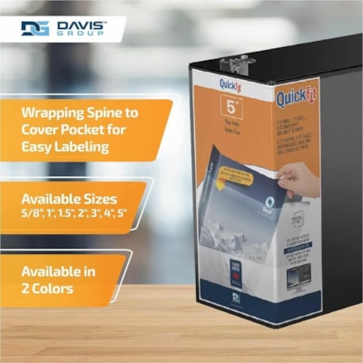 QuickFit View Binder, 3-Ring Binder, Angle D Ring, 5 Inch, Black - 5" (127 mm) Binder Capacity - 8 1/2" (215.90 mm) x 11" (279.40 mm) Sheet Size - 1000 Sheet Capacity - 3 x 5" (127 mm) Ring(s) - Fastener(s): D-Ring - Pocket(s): 2, Internal - Polypropylene - Black - Ink-transfer Resistant, Locking Ri INSERT WRAPS AROUND SPINE 