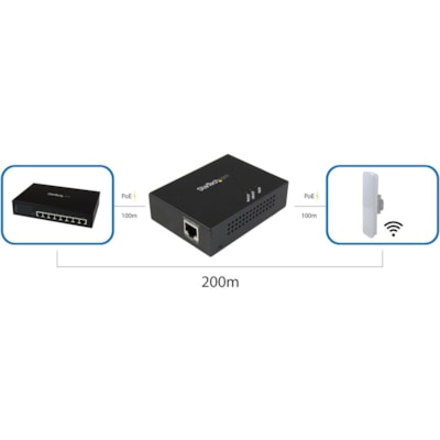 StarTech.com 1 Port Gigabit PoE+ Extender - 802.3at and 802.3af - 100 m (330 ft) - Power over Ethernet Extender - PoE Repeater Network Extender - Extend your PoE connection 100m or daisy chain up to four extenders for longer distance - 1 Port Gigabit PoE+ Extender 802.3at & 802.3af - 330ft - Power o  PERP 