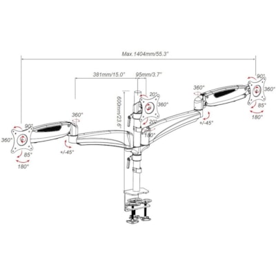 Amer Mounts Hydra3 Clamp Mount for Flat Panel Display, Curved Screen Display - Black, Chrome, White - Height Adjustable - 3 Display(s) Supported - 15" to 28" Screen Support - 52.91 lb (24000 g) Load Capacity - 100 x 100, 75 x 75 - VESA Mount Compatible - Steel, Aluminum Alloy, Plastic - 1 CULATING ARMS 