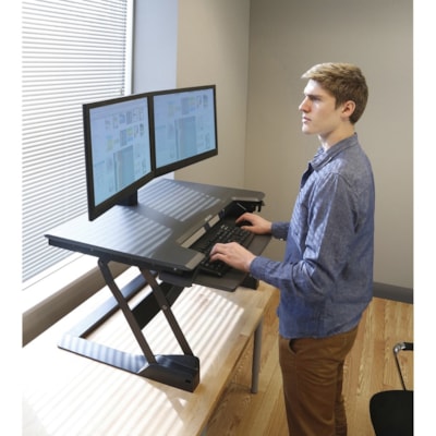 Ergotron WorkFit-TL, Sit-Stand Desktop Workstation (black) - Rectangle Top - 40 lb (18.14 kg) Capacity - Height Adjustable15" (381 mm) Adjustment x 37.5" (952.50 mm) Table Top Width x 25" (635 mm) Table Top Depth - Office - Black - 1 Each station (black with grey surfa ce)