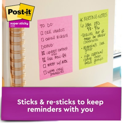 Post-it® - Feuillets super collants - Collection Éclat de lumière - largeur de drapeau/note 4 po (101,60 mm) x longueur de drapeau/note 6 po (152,40 mm) - Rectangulaires - 90 Feuilles par bloc - Avec ligne - Papier - Autocollant, Recyclable - 3 / emballage  LINED  4X6  3PACK 
