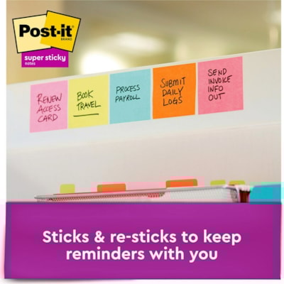 Post-it® - Feuillets Super Sticky - collection Miami - largeur de drapeau/note 3 po (76,20 mm) x longueur de drapeau/note 3 po (76,20 mm) - Rectangulaires - 90 Feuilles par bloc - Papier - Autocollant, Amovible, Recyclable - 6 / emballage 3"X3"  6PACK 