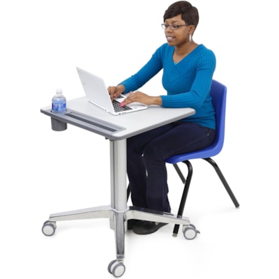 Ergotron LearnFit Sit-Stand Desk, Short - Laminated Rectangle Top - Melamine Laminate X-shaped Base - 4 Legs - 15 lb (6.80 kg) Capacity - Height Adjustable - 29" (736.60 mm) to 44" (1117.60 mm) Adjustment - 24" (609.60 mm) Table Top Width x 22" (558.80 mm) Table Top Depth - 45" (1143 mm) Height - St  ADJUSTABLE STANDING DESK  CLE AR ANODIZED
