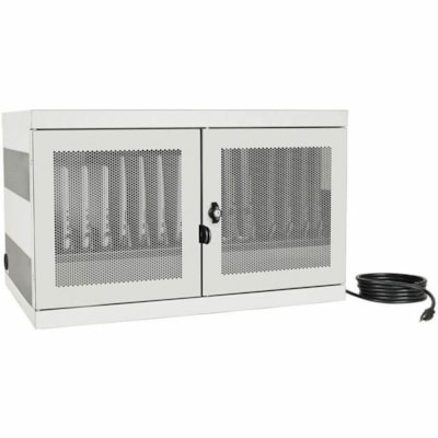 Tripp Lite series CSC16ACW 16-Device AC Charging Station Cabinet, White - Up to 15" Screen Support - 18.72" (475.40 mm) Height x 30.33" (770.40 mm) Width x 21.60" (548.60 mm) Depth - Wall Mountable, Desktop, Tabletop, Countertop, Floor - Steel - White - Key Lock, Ventilated, Removable Divider, Cord  ation w/ Cart options Chromebo ok Laptop White