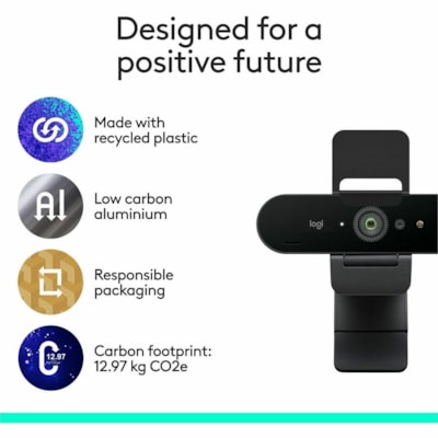 Logitech - Webcam BRIO - 90 fps - Noir - USB 3.0 - 4096 x 2160 Vidéo - Autofocus - Clip, Montage sur trépied - 5x Zoom Numérique - Microphone - Pour Ordinateur portable, Moniteur  PERP 