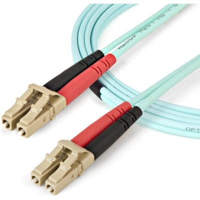 StarTech.com 1m (3ft) LC/UPC to LC/UPC OM4 Multimode Fiber Optic Cable, 50/125µm, 100G, Low Insertion Loss, LSZH Fiber Jumper Cord - Connect 40GBase-SR4, 100GBase-SR10, SFP+ and QSFP+ transceivers in 40 and 100 Gigabit networks - Aqua OM4 Duplex Multimode Fiber - OM4 Fiber - 1m LC to LC Fiber  -UPC Fiber Cable; 1/10/40/100 Gbps Full Duplex; 50