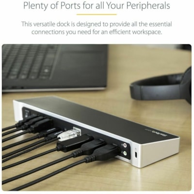 StarTech.com 4K USB-C Dock, Triple UHD 4K Monitor Docking Station, Mac & Windows, HDMI & DisplayPort, 60W PD, 5x USB 5Gbps Hub, TAA - USB-C Dock 3 video outputs, 60W PD - 4x USB-A, 1x USB-C 5Gbps, NIC, headset, K-Slot - Triple monitor on base M-Series MacBook Pro/Air - Works w/ USB-C, USB4, Thunderb  