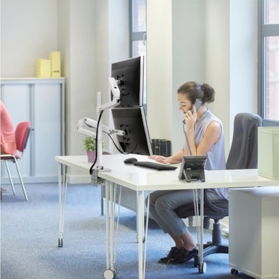 Ergotron - Montage de bureau pour Moniteur - Aluminium poli - Hauteur réglable - 2 Écran(s) supportés - 40 po Support d'écran - 40 lb (18143,69 g) Capacité de charge - 100 x 100, 75 x 75  pÃ´le   brillant polished alu minium   noir accent
