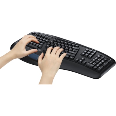 Adesso 2.4GHz Wireless Ergonomic Touchpad Keyboard - Wireless Connectivity - RF - 30 ft (9144 mm) - 2.40 GHz - USB Interface - 105 Key(s) - 20 Hot Key(s) - Previous Track, Next Track, Play/Pause, Volume Up, Volume Down, Mute, Forward, Search, Wake-up, My Computer, Sleep, ... Hot Key(s) - Windows 10, m Media 3D  Ergonomic  Touchpa d Keyboard  with  sp